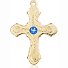 14kt Yellow Gold 7/8in Beaded Cross with 3mm Sapphire Bead  
