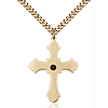 Gold Filled 1 1/4in Cross Pendant with 3mm Garnet Bead & 24in Chain