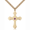 Gold Filled 1 1/4in Cross Pendant with 3mm Amethyst Bead & 24in Chain