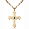 Gold Filled 1 1/4in Cross Pendant with 3mm Emerald Bead & 24in Chain