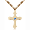 Gold Filled 1 1/4in Cross Pendant with 3mm Sapphire Bead & 24in Chain