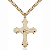 Gold Filled 1 1/4in Floral Rose Bead Cross Pendant & 24in Chain