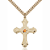 Gold Filled 1 1/4in Floral Cross Topaz Bead Pendant & 24in Chain