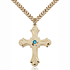Gold Filled 1 1/4in Floral Cross Zircon Bead Pendant & 24in Chain