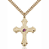 Gold Filled 1 1/4in Floral Amethyst Bead Cross Pendant & 24in Chain