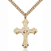 Gold Filled 1 1/4in Floral Cross Light Amethyst Bead & 24in Chain