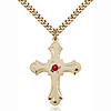 Gold Filled 1 1/4in Floral Ruby Bead Cross Pendant & 24in Chain