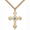 Gold Filled 1 1/4in Floral Sapphire Bead Cross Pendant & 24in Chain