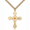 Gold Filled 1 1/4in Baroque Topaz Bead Cross Pendant & 24in Chain