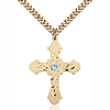 Gold Filled 1 1/4in Baroque Aqua Bead Cross Pendant & 24in Chain