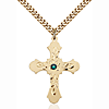 Gold Filled 1 1/4in Baroque Emerald Bead Cross Pendant & 24in Chain