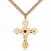 Gold Filled 1 1/4in Baroque Ruby Bead Cross Pendant & 24in Chain