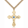 Gold Filled 1 1/4in Baroque Sapphire Bead Cross Pendant & 24in Chain