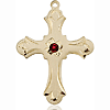 14kt Yellow Gold 1 1/4in Floral Cross with 3mm Garnet Bead  