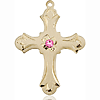 14kt Yellow Gold 1 1/4in Floral Cross with 3mm Rose Bead  