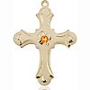 14kt Yellow Gold 1 1/4in Floral Cross with 3mm Topaz Bead  