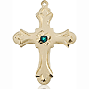 14kt Yellow Gold 1 1/4in Floral Cross with 3mm Emerald Bead  