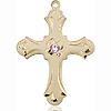 14kt Yellow Gold 1 1/4in Floral Cross with 3mm Light Amethyst Bead  