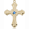 14kt Yellow Gold 1 1/4in Floral Cross with 3mm Sapphire Bead  