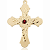 14kt Yellow Gold 1 1/4in Baroque Cross with 3mm Garnet Bead  