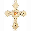 14kt Yellow Gold 1 1/4in Baroque Cross with 3mm Topaz Bead  
