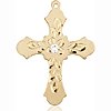 14kt Yellow Gold 1 1/4in Baroque Cross with 3mm Crystal Bead  