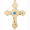 14kt Yellow Gold 1 1/4in Baroque Cross with 3mm Sapphire Bead  