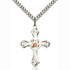 Sterling Silver 1 1/4in Floral Cross Topaz Bead 24in Necklace