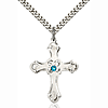 Sterling Silver 1 1/4in Floral Cross Zircon Bead Pendant 24in Necklace