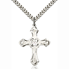 Sterling Silver 1 1/4in Floral Cross Crystal Bead 24in Necklace