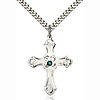 Sterling Silver 1 1/4in Floral Cross Emerald Bead 24in Necklace