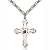 Sterling Silver 1 1/4in Floral Cross Ruby Bead 24in Necklace