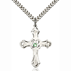 Sterling Silver 1 1/4in Floral Cross Peridot Bead 24in Necklace