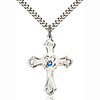 Sterling Silver 1 1/4in Floral Cross Sapphire Bead 24in Necklace