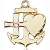 14kt Yellow Gold 7/8in Faith Hope & Charity Light Amethyst Bead Medal