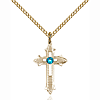 Gold Filled 7/8in Zircon Bead Cross Pendant & 18in Chain