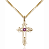 Gold Filled 7/8in Amethyst Bead Cross Pendant & 18in Chain
