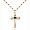 Gold Filled 7/8in Emerald Bead Cross Pendant & 18in Chain