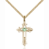 Gold Filled 7/8in Peridot Bead Cross Pendant & 18in Chain