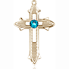 14kt Yellow Gold 7/8in Cross on Cross Medal with 3mm Zircon Bead  