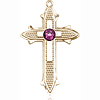 14kt Yellow Gold 7/8in Cross on Cross Medal with 3mm Amethyst Bead  