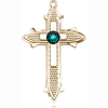 14kt Yellow Gold 7/8in Cross on Cross Medal with 3mm Emerald Bead  