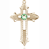 14kt Yellow Gold 7/8in Cross on Cross Medal with 3mm Peridot Bead  