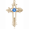 14kt Yellow Gold 7/8in Cross on Cross Medal with 3mm Sapphire Bead  