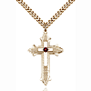 Gold Filled 1 3/8in Garnet Bead Cross Pendant & 24in Chain