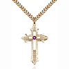 Gold Filled 1 3/8in  Amethyst Bead Cross Pendant & 24in Chain
