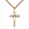 Gold Filled 1 3/8in Emerald Bead Cross Pendant & 24in Chain
