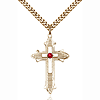 Gold Filled 1 3/8in Ruby Bead Cross Pendant & 24in Chain
