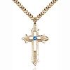 Gold Filled 1 3/8in Sapphire Bead Cross Pendant & 24in Chain