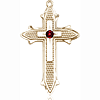 14kt Yellow Gold 1 3/8in Cross on Cross Medal with 3mm Garnet Bead  